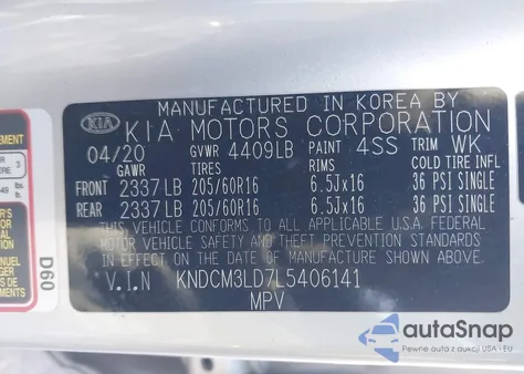 2020 Kia Niro Plug-In Hybrid Lxs из США, поврежденный, VIN KNDCM3LD7L5406141